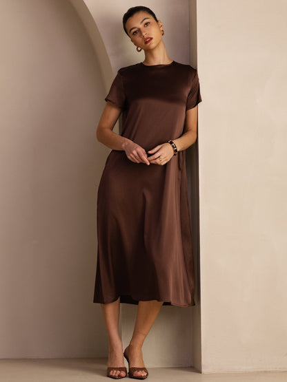 Rosstef 19Momme Silk Midi Dress With Side Pockets