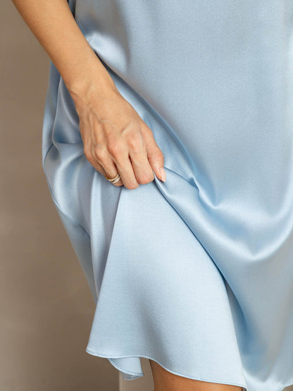 Rosstef 19Momme Silk Knee Dress with Adjustable Shoulder Ties