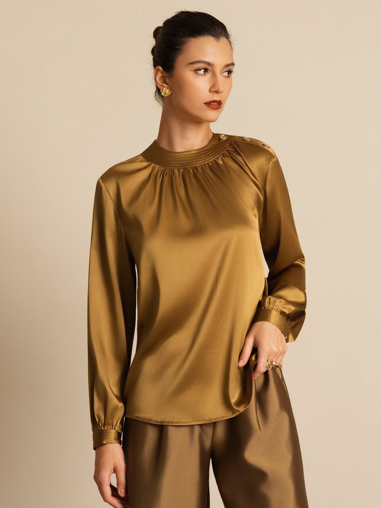 Rosstef 19Momme Silk Kadın Uzun Kollu Bluzu