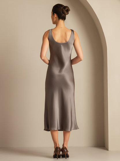 Rosstef 100% Mulberry Silk U Neck Midi Long Dress