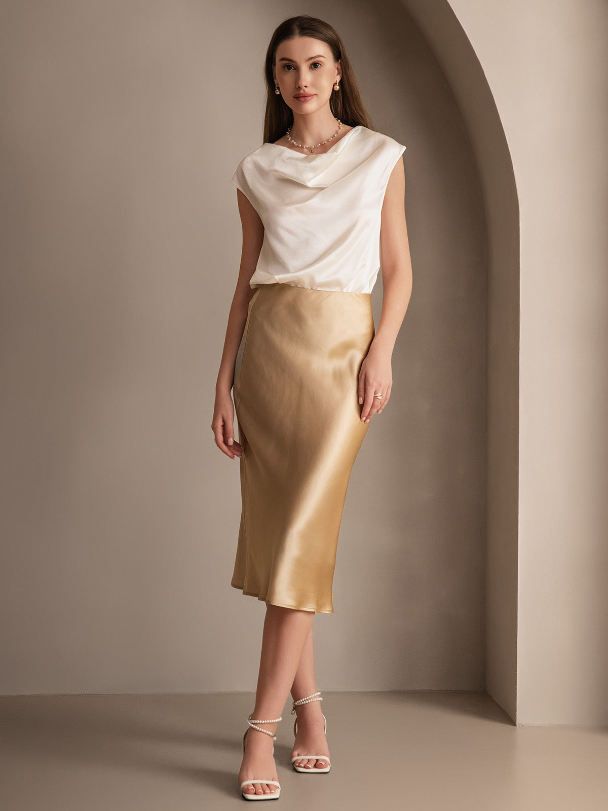 Rosstef 100% Mulberry Silk Stretch Long Straight Skirt