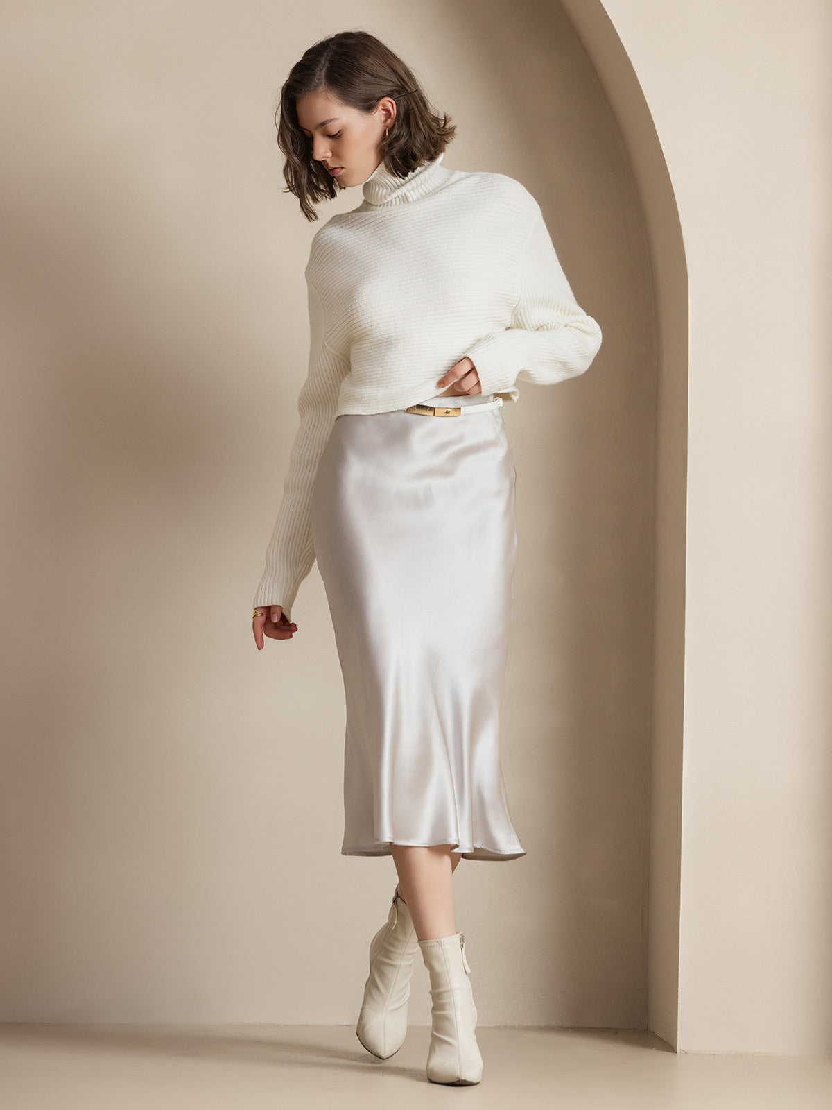 Rosstef 100% Mulberry Silk Stretch Long Straight Skirt