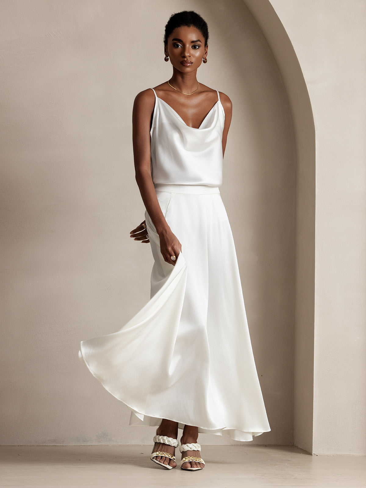 Rosstef 19Momme Silk A Line Maxi Skirt with Lining