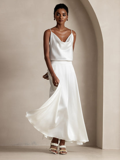 Rosstef 19Momme Silk A Line Maxi Skirt with Lining
