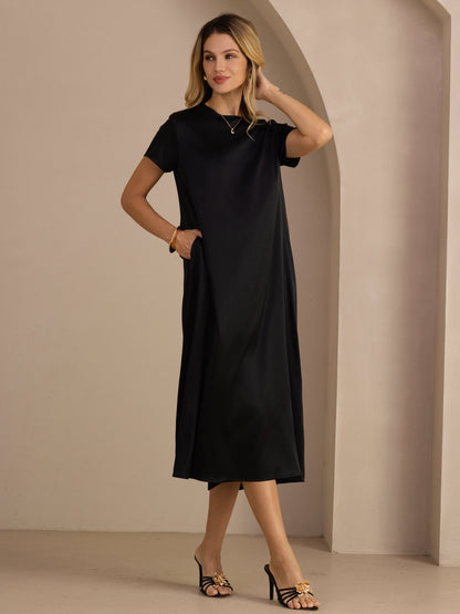 Rosstef 19Momme Silk Midi Dress With Side Pockets
