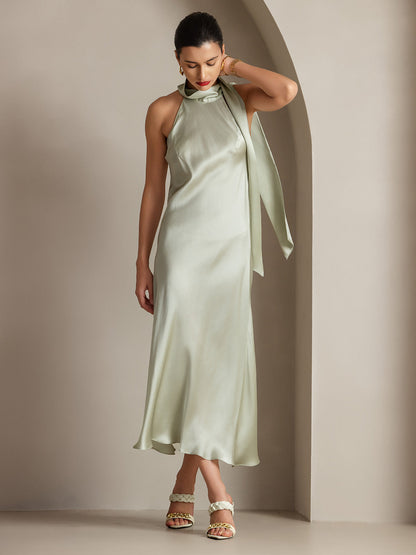 Rosstef 19Momme Silk Sleeveless Tie Neck Midi Dress
