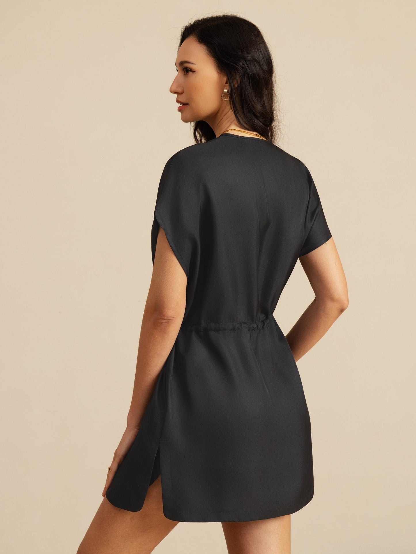 Rosstef Pure Silk Henley Neck Cap Sleeve Short Dress