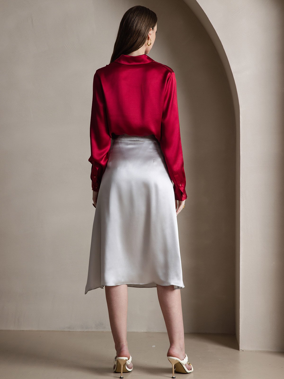 Rosstef 19Momme Silk Long Sleeve Lapel Collar Kadın Bluzu