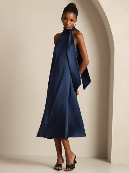 Rosstef 19Momme Silk Sleeveless Tie Neck Midi Dress