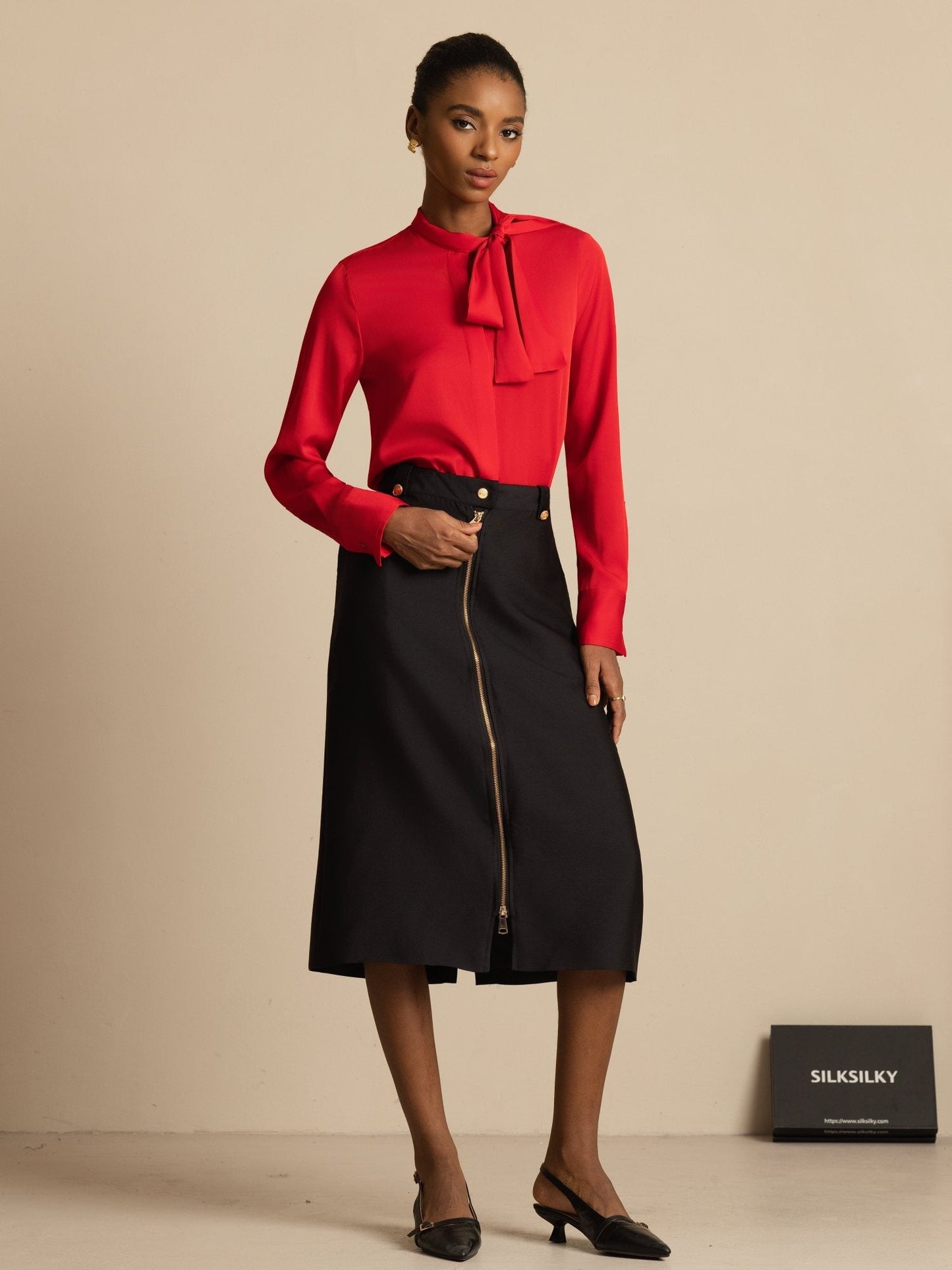 Rosstef 19Momme Silk Tie Neck Long Sleeve Blouse