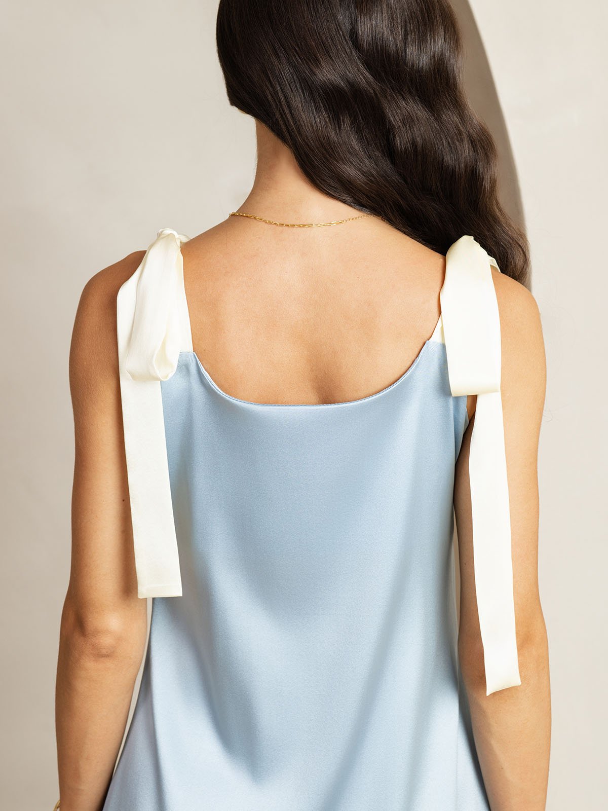 Rosstef 19Momme Silk Knee Dress with Adjustable Shoulder Ties