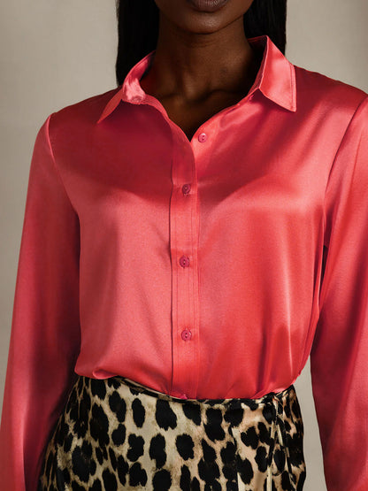 Rosstef 19Momme Silk Long Sleeve Lapel Collar Women's Shirt