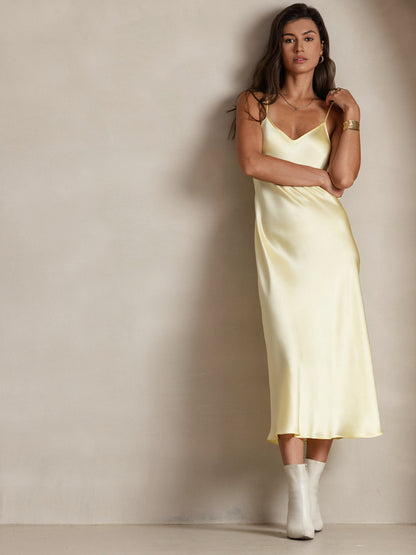 Rosstef 100% Mulberry Silk Spaghetti Strap Midi Long Dress