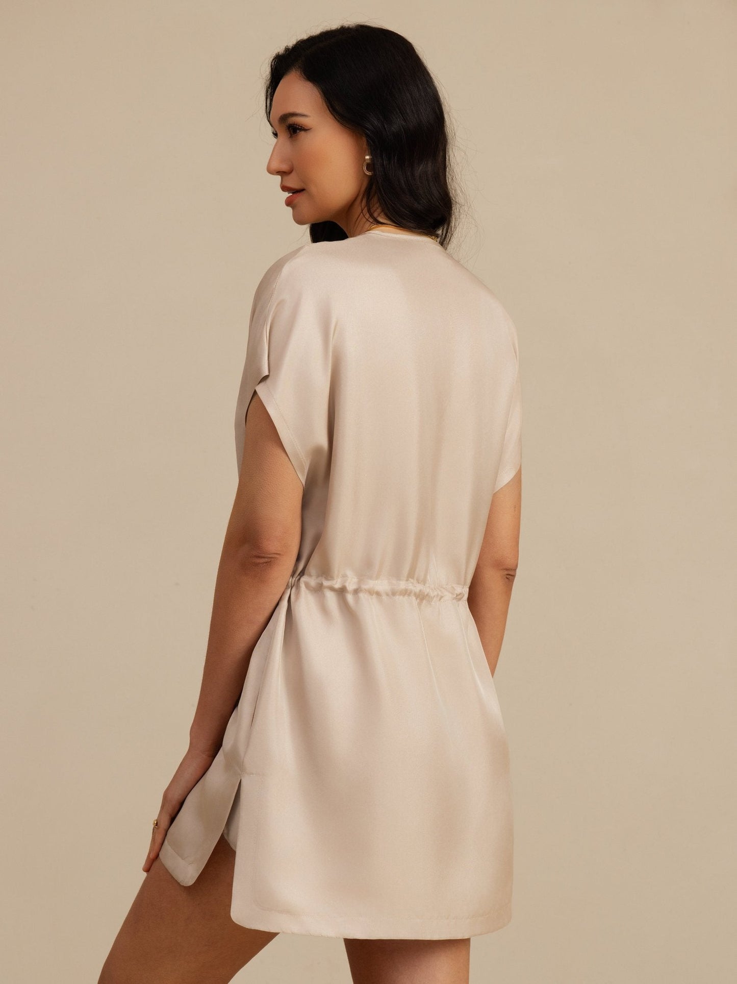 Rosstef Pure Silk Henley Neck Cap Sleeve Short Dress