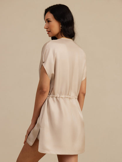 Rosstef Pure Silk Henley Neck Cap Sleeve Short Dress
