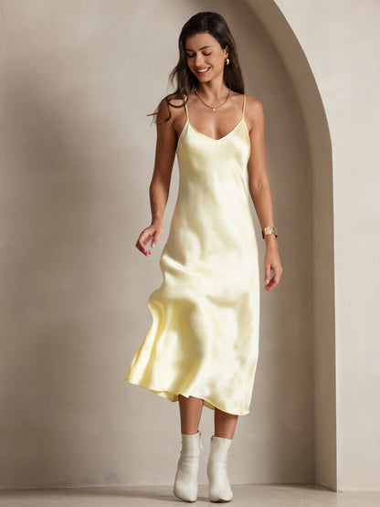 Rosstef 100% Mulberry Silk Spaghetti Strap Midi Long Dress
