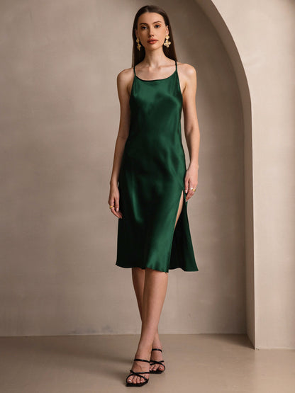 Rosstef Pure Silk Midi Dress with Criss Cross V-Back