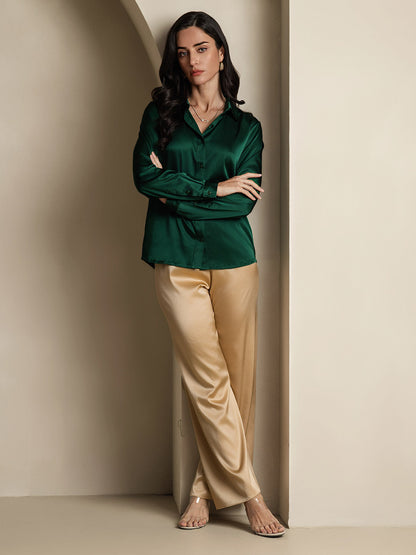 Rosstef 19Momme Silk Long Sleeve Lapel Collar Women's Shirt