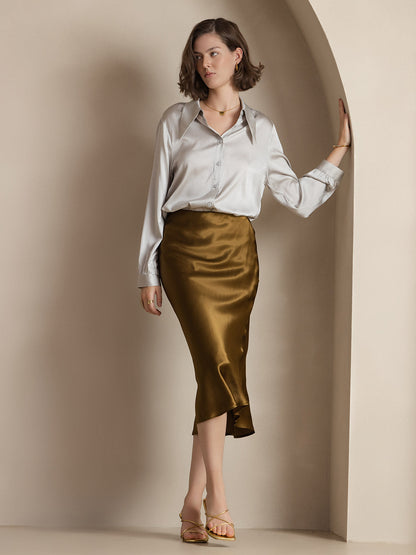 Rosstef 100% Mulberry Silk Stretch Long Straight Skirt