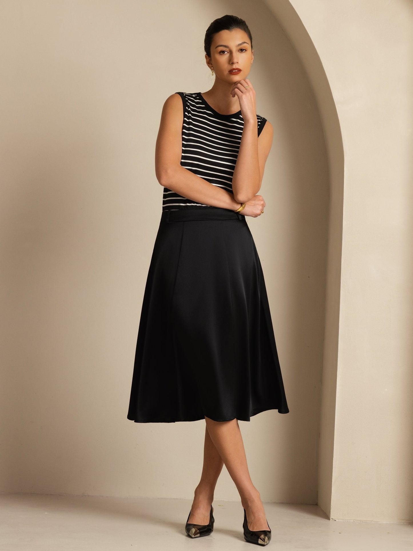 Rosstef Silk A-Line Midi Skirt with Pockets