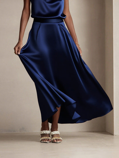 Rosstef 19Momme Silk A Line Maxi Skirt with Lining