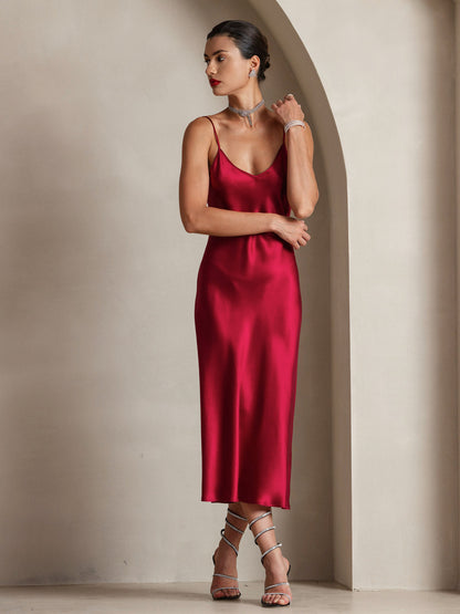 Rosstef 100% Mulberry Silk Spaghetti Strap Midi Long Dress