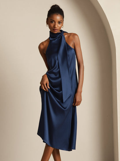 Rosstef 19Momme Silk Sleeveless Tie Neck Midi Dress