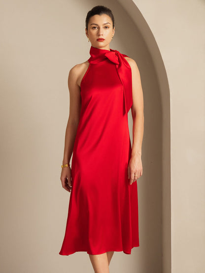 Rosstef 19Momme Silk Sleeveless Tie Neck Midi Dress
