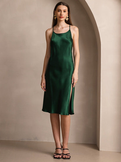 Rosstef Pure Silk Midi Dress with Criss Cross V-Back