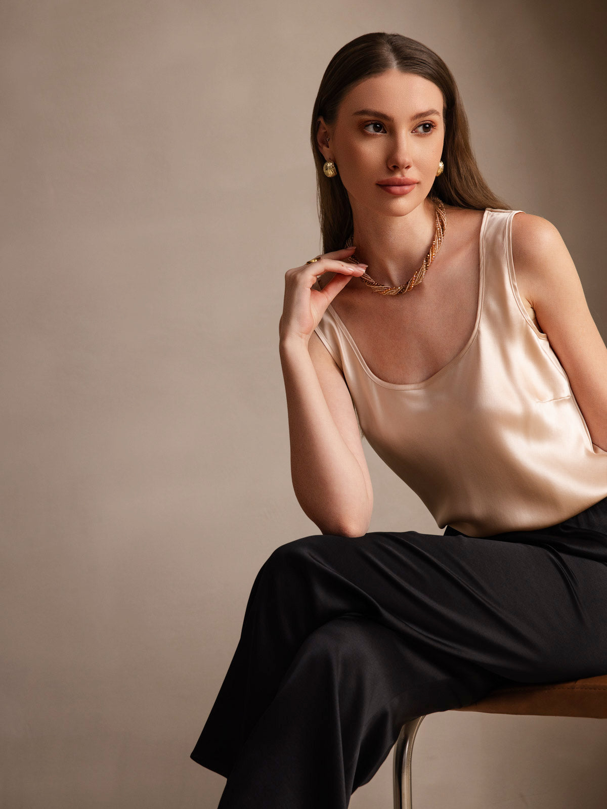 Rosstef 100% Mulberry Silk U Çıkıntılı Tank Top