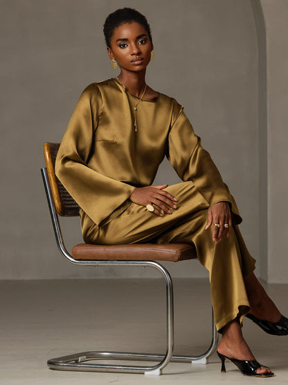 Rosstef 19Momme Silk Bell Sleeve Boat Neck Kadın Giyimi
