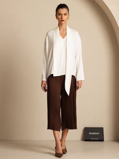 Rosstef 19Momme Stretch Silk Asimetrik V Çıkıntılı Bluz