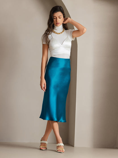 Rosstef 100% Mulberry Silk Stretch Long Straight Skirt