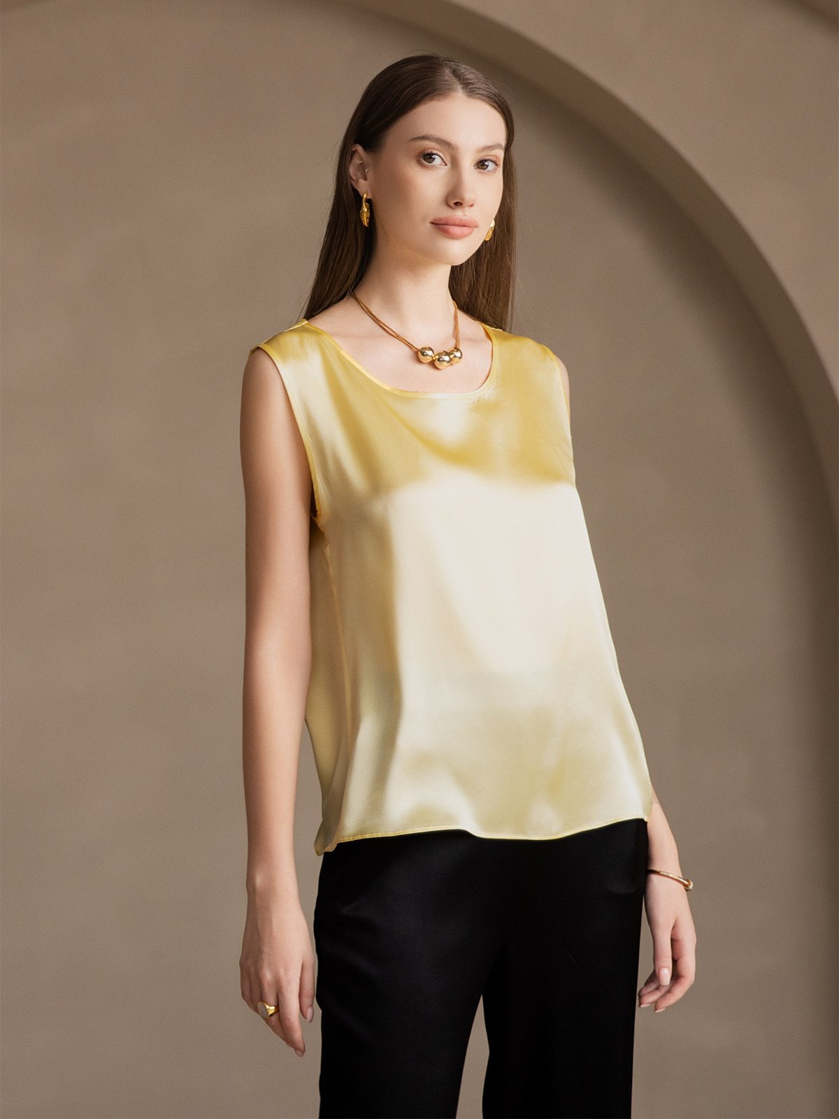 Rosstef 19Momme Silk Sleeveless Round Neck Women's Tank Top