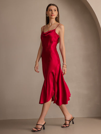 Rosstef Pure Slik Spageti Kolsuz Midi Gown ile Çizme Tasarımı