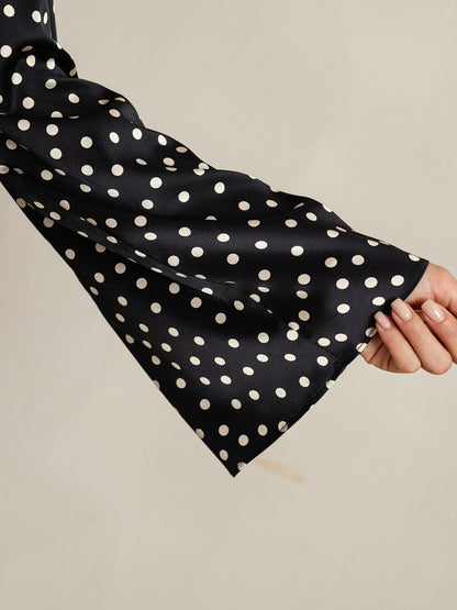 Rosstef Kadınlar için Polka Dot Print Bell Sleeve Boat Neck Üst