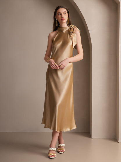 Rosstef 19Momme Silk Sleeveless Tie Neck Midi Dress