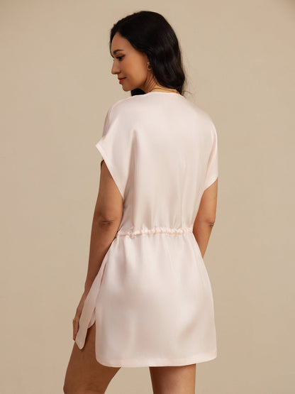 Rosstef Pure Silk Henley Neck Cap Sleeve Short Dress