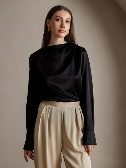 Rosstef 19Momme Silk Long Sleeve Boat Neck Blouse