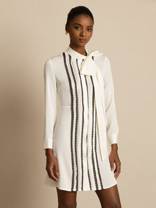 Rosstef 19Momme Stretch Silk Tie-Neck Short Shirt Dress