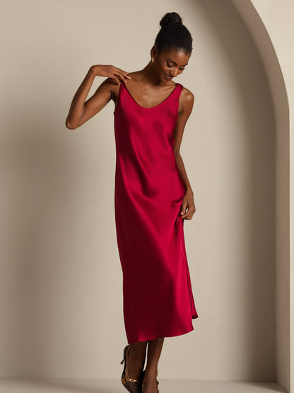 Rosstef 100% Mulberry Silk U Neck Midi Long Dress