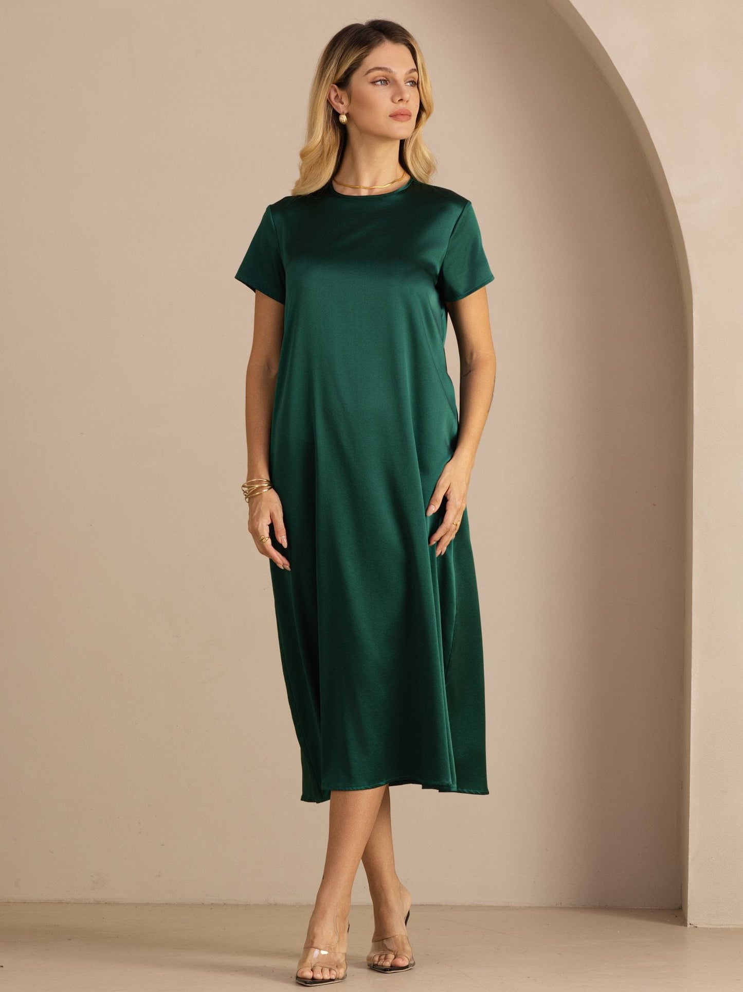 Rosstef 19Momme Silk Midi Dress With Side Pockets