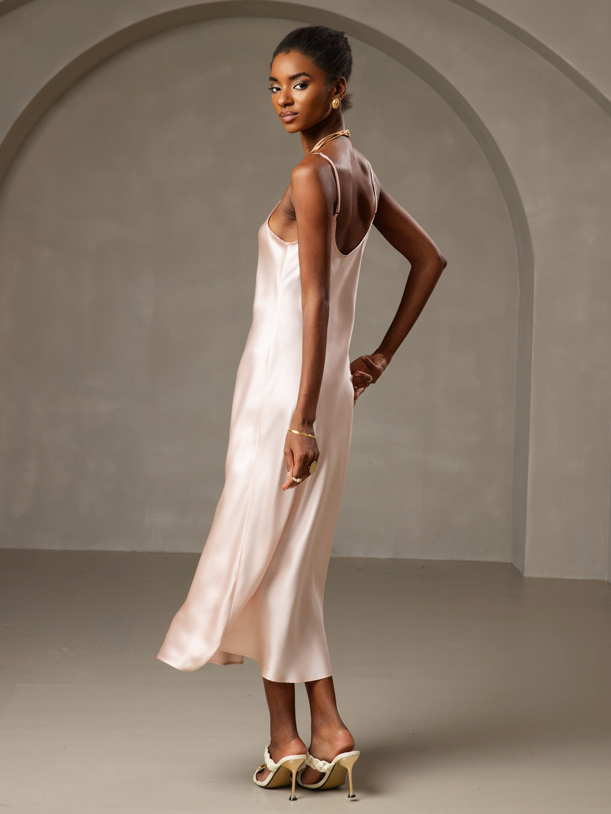 Rosstef 100% Mulberry Silk Spaghetti Strap Midi Long Dress