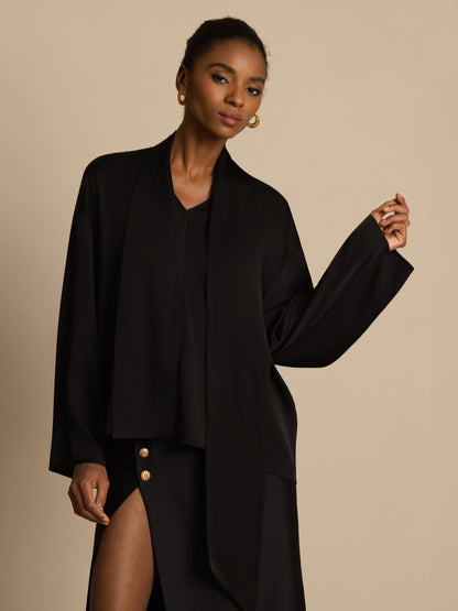 Rosstef 19Momme Stretch Silk Asimetrik V Çıkıntılı Bluz