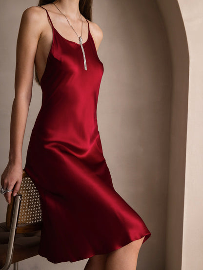 Rosstef Pure Silk Midi Dress with Criss Cross V-Back