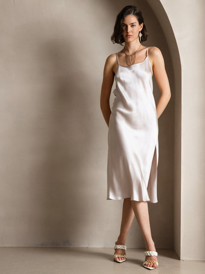 Rosstef Pure Silk Midi Dress with Criss Cross V-Back