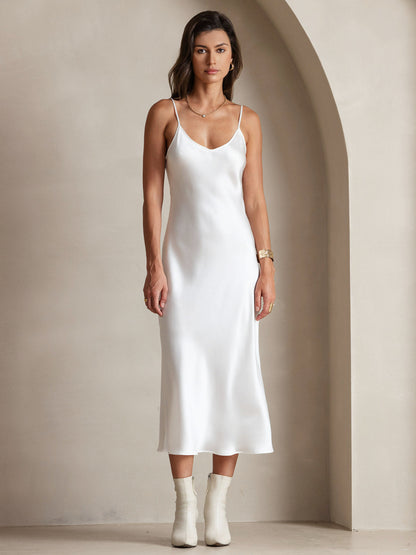 Rosstef 100% Mulberry Silk Spaghetti Strap Midi Long Dress