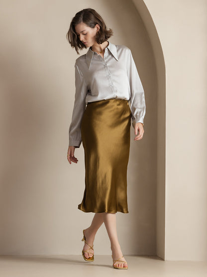 Rosstef 100% Mulberry Silk Stretch Long Straight Skirt