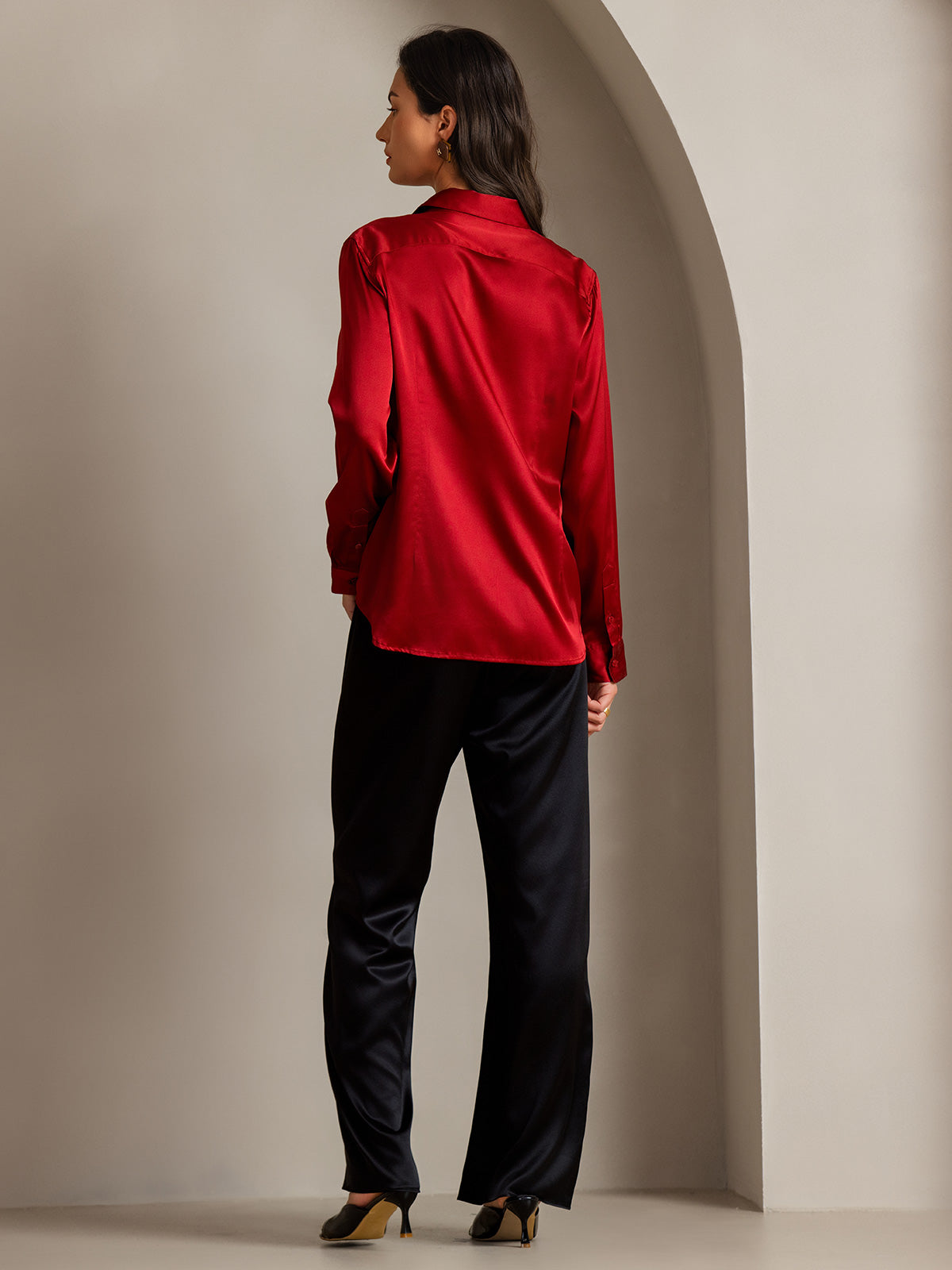 Rosstef 19Momme Sik Long Sleeve Lapel Collar Kadın Günüşü