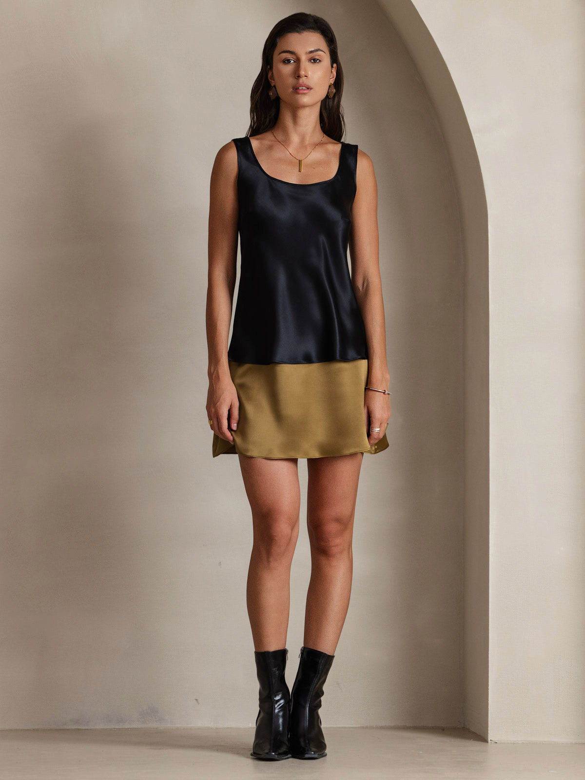 Rosstef 100% Mulberry Silk U Çıkıntılı Tank Top